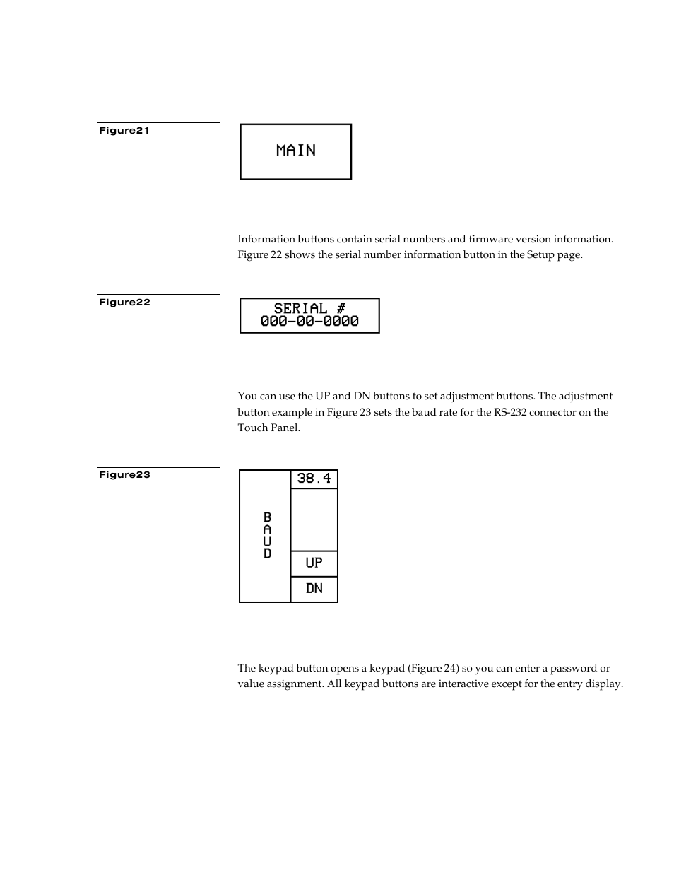 Information buttons, Adjustment buttons, Keypad buttons | AMX G3 User Manual | Page 29 / 172