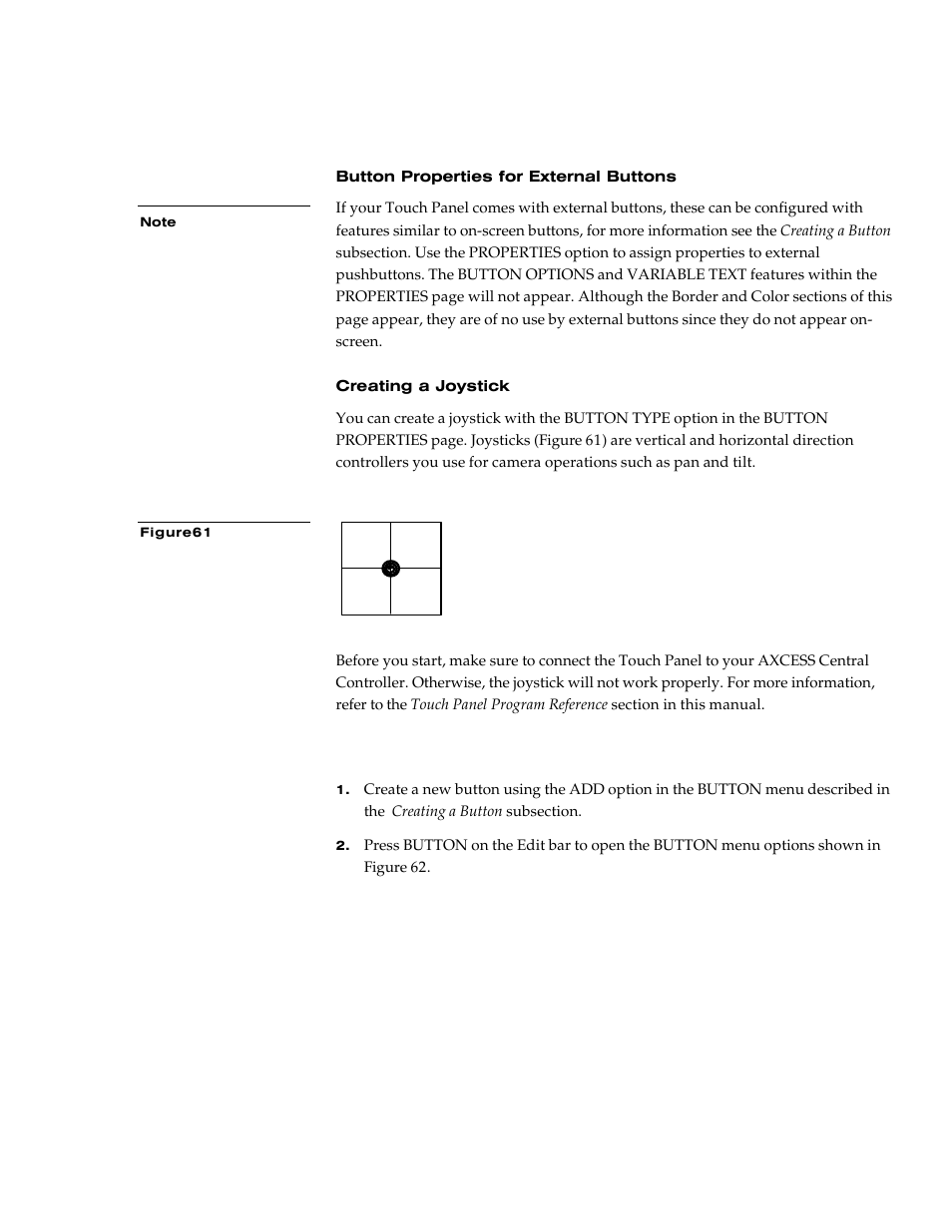 Button properties for external buttons, Creating a joystick | AMX G3 User Manual | Page 49 / 172