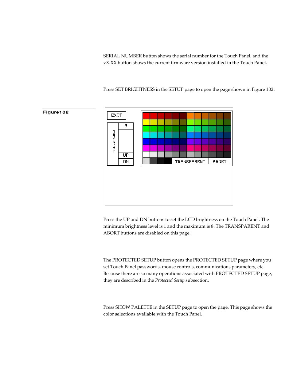 Set brightness, Protected setup, Show palette | AMX G3 User Manual | Page 71 / 172