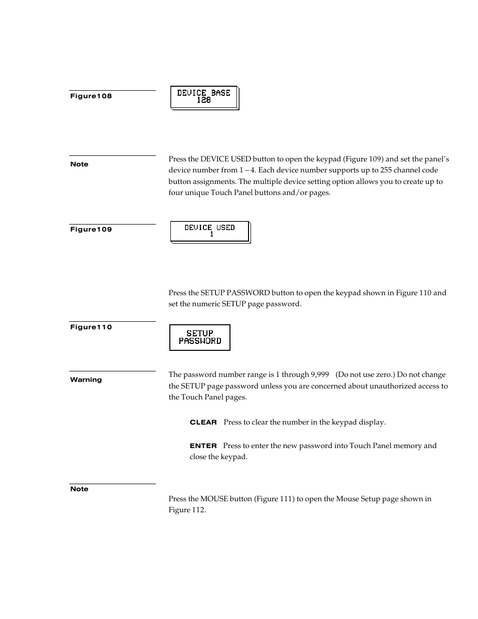 Device used, Setup password, Mouse button | AMX G3 User Manual | Page 77 / 172