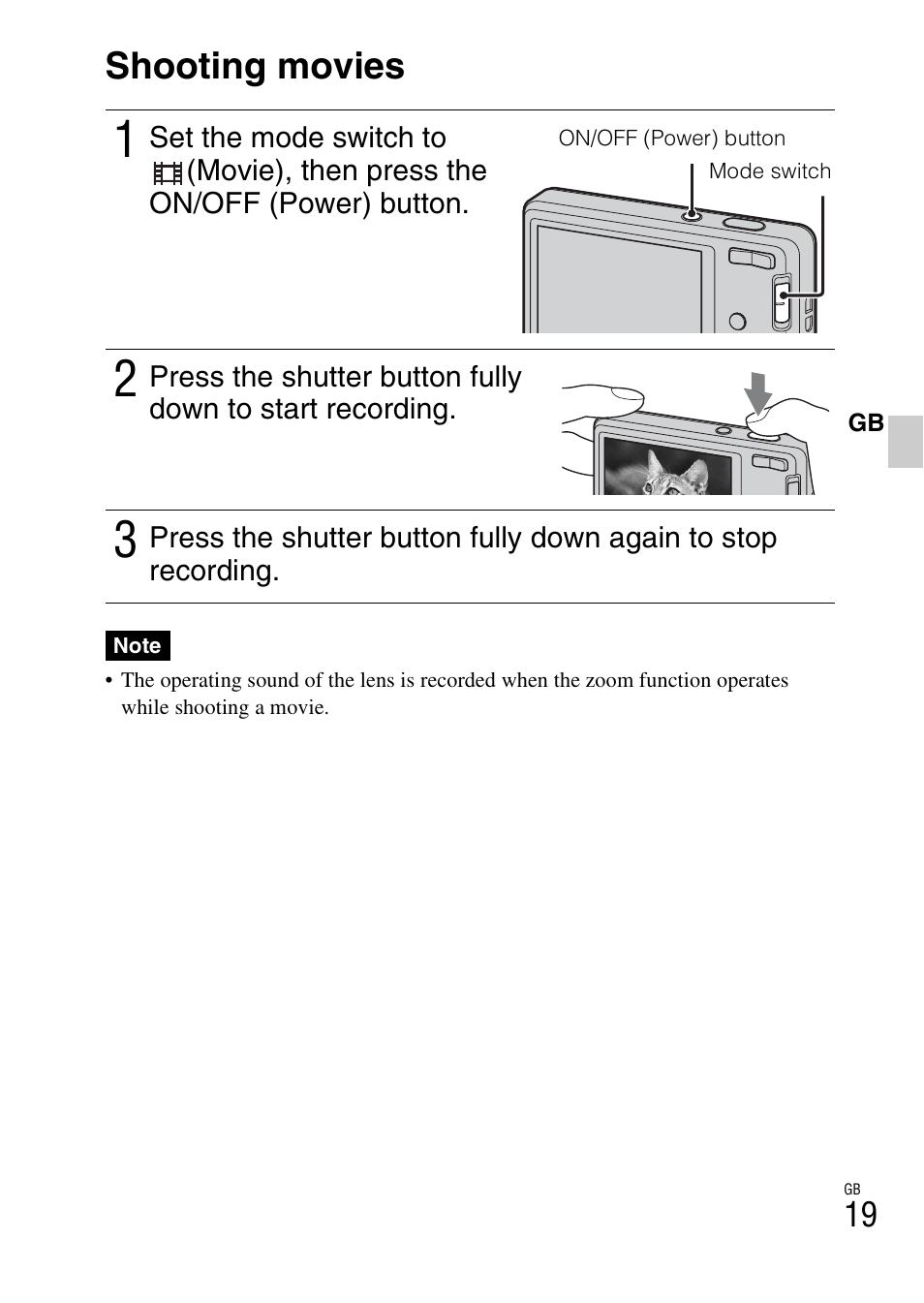 Shooting movies | Sony DSC-W350 User Manual | Page 19 / 56