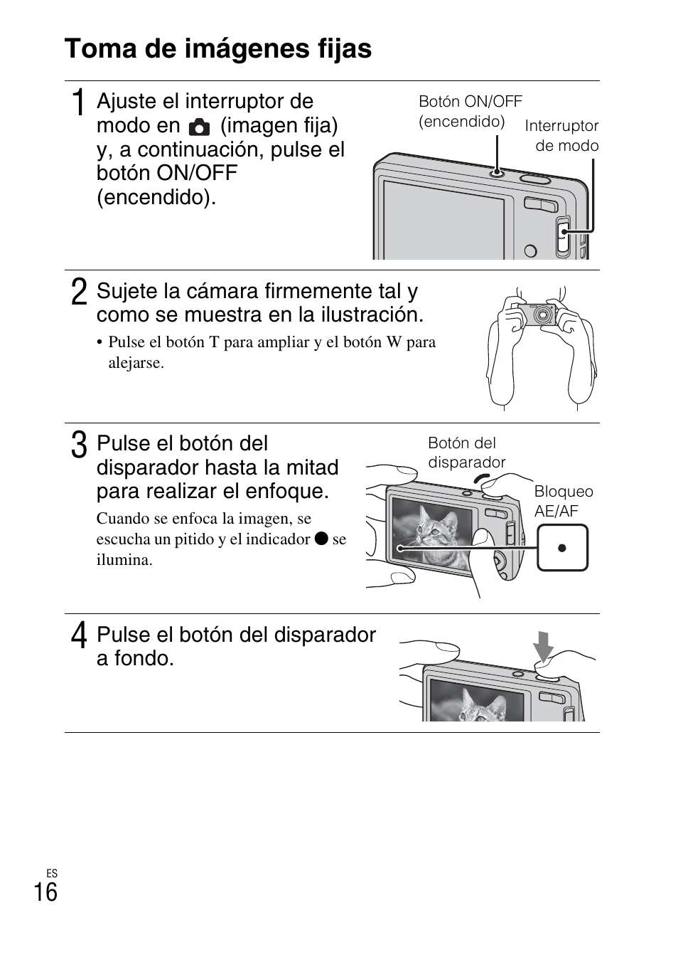 Toma de imágenes fijas | Sony DSC-W350 User Manual | Page 44 / 56