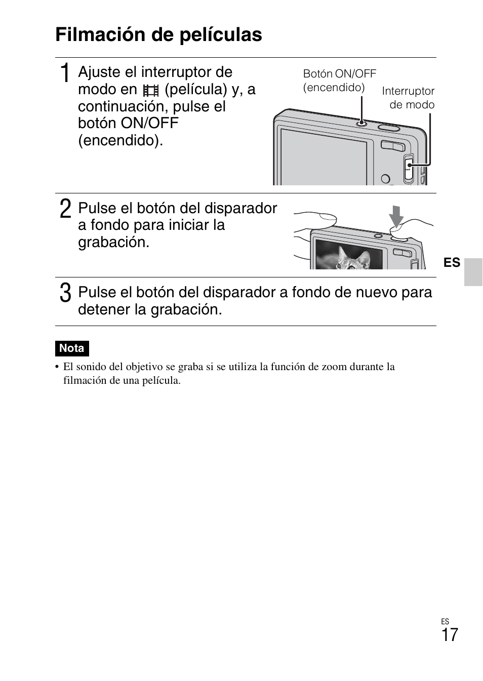 Filmación de películas | Sony DSC-W350 User Manual | Page 45 / 56