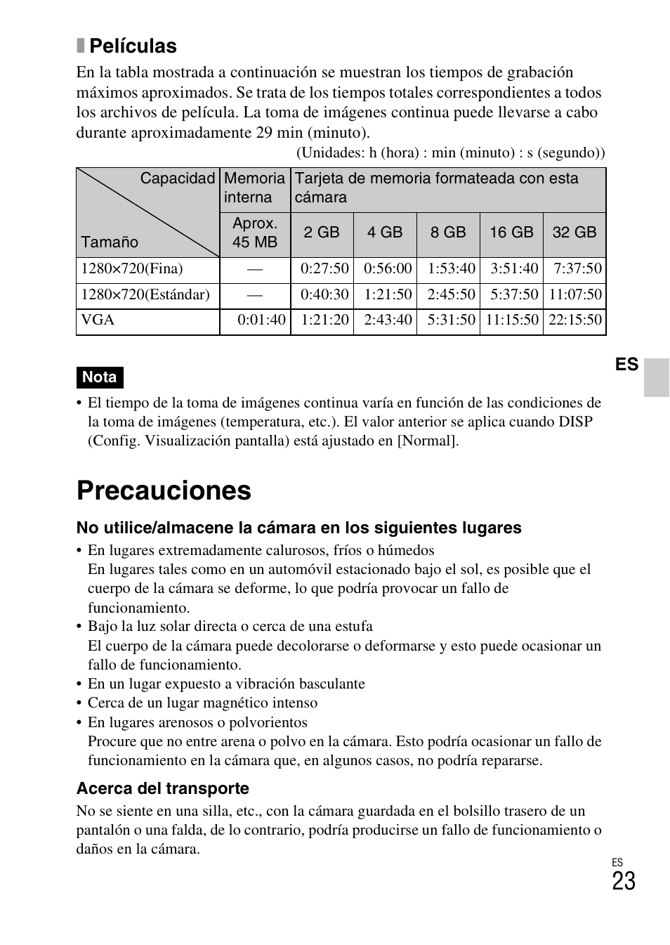 Precauciones, Xpelículas | Sony DSC-W350 User Manual | Page 51 / 56