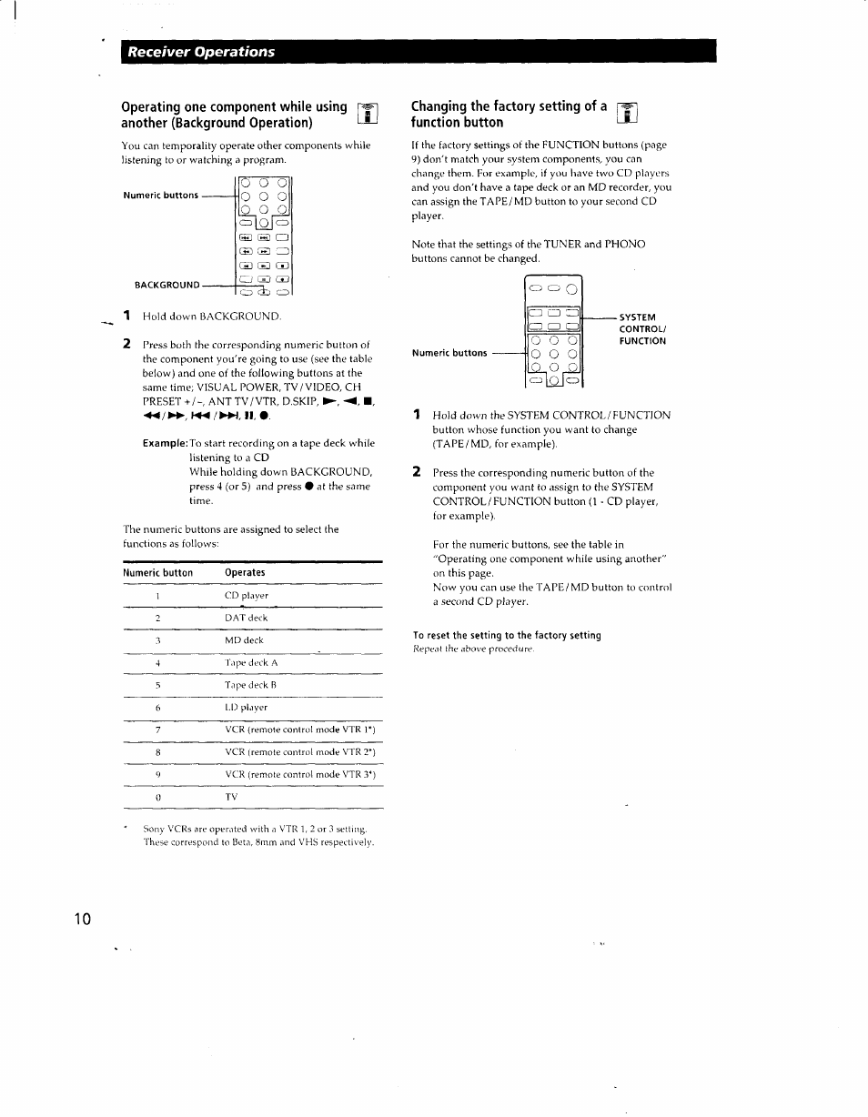 Changing the factory setting of a function button, To reset the setting to the factory setting, Receiver operations | Sony STR-DE405 User Manual | Page 10 / 23