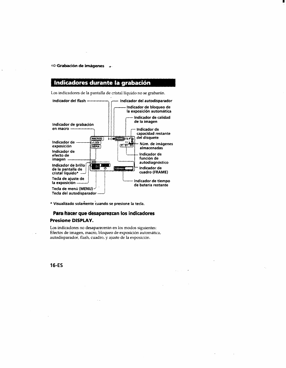 Indicadores durante la grabación | Sony MVC-FD51 User Manual | Page 105 / 133