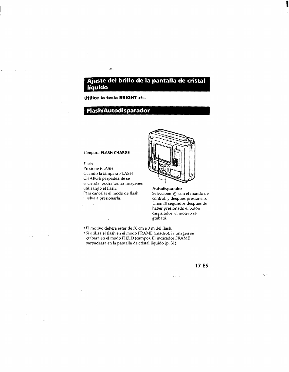 Utilice la tecla bright, Flash/autodisparador | Sony MVC-FD51 User Manual | Page 106 / 133