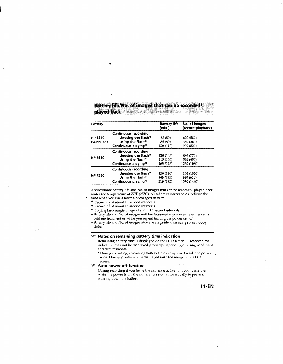 Battery tife/nb. of images tiiat can be recorded, Pti%edlbek ' - ;■> i--r | Sony MVC-FD51 User Manual | Page 11 / 133