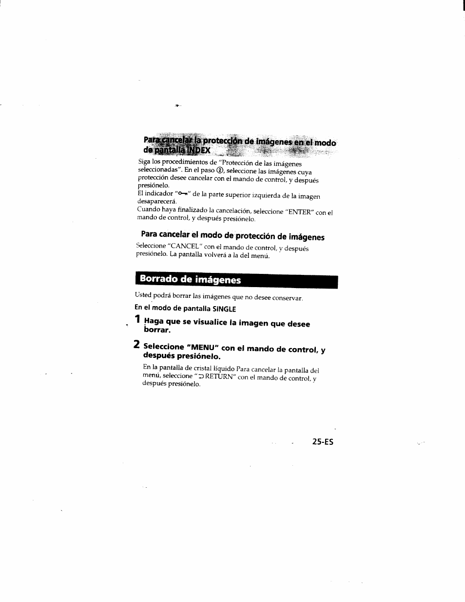 Para.canceiar la protecd<^ de imágenes en el modo, Para cancelar el modo de protección de imágenes, Borrado de imágenes | 1 haga que se visualice la imagen que desee borrar | Sony MVC-FD51 User Manual | Page 114 / 133