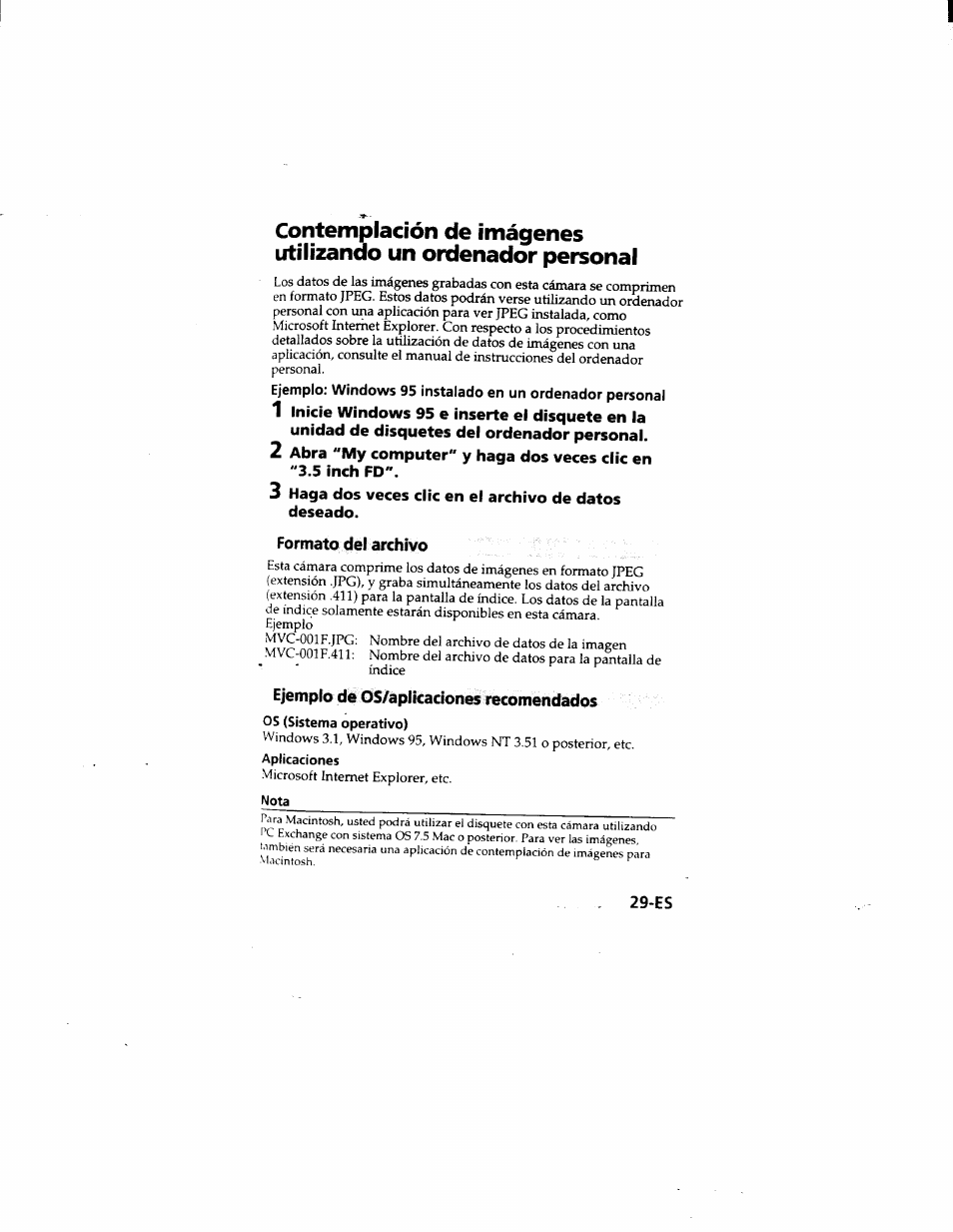 Formato del archivo, Ejemplo de ós/aplicaciones recomendados | Sony MVC-FD51 User Manual | Page 118 / 133