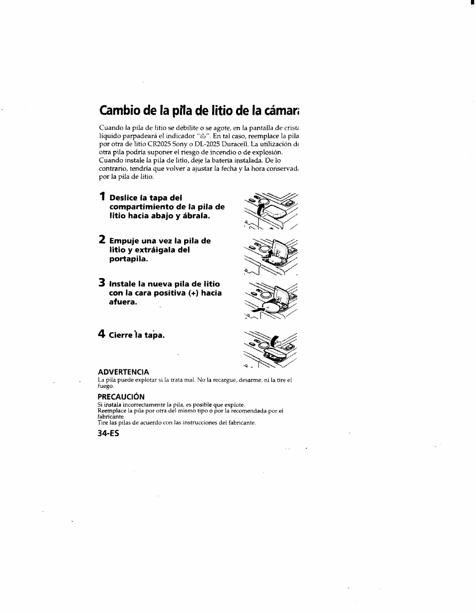 Cambio de la pifa de litio de la cáman | Sony MVC-FD51 User Manual | Page 123 / 133