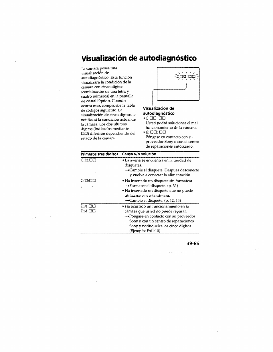 Visualización de autodiagnóstico | Sony MVC-FD51 User Manual | Page 128 / 133