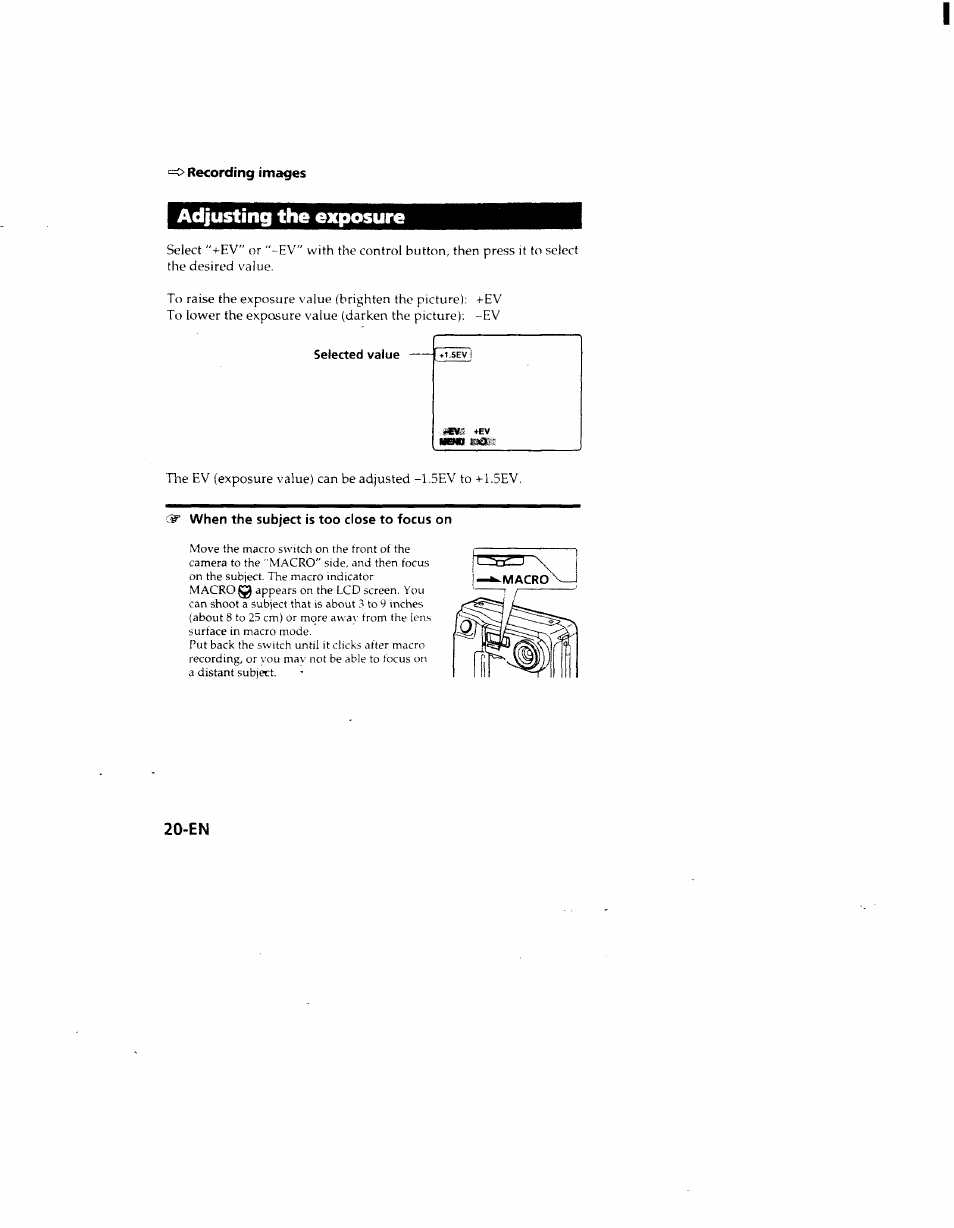 Adjusting the exposure | Sony MVC-FD51 User Manual | Page 20 / 133