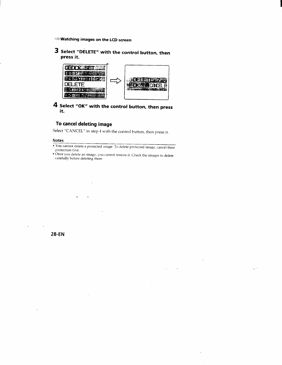 To cancel deleting image | Sony MVC-FD51 User Manual | Page 28 / 133