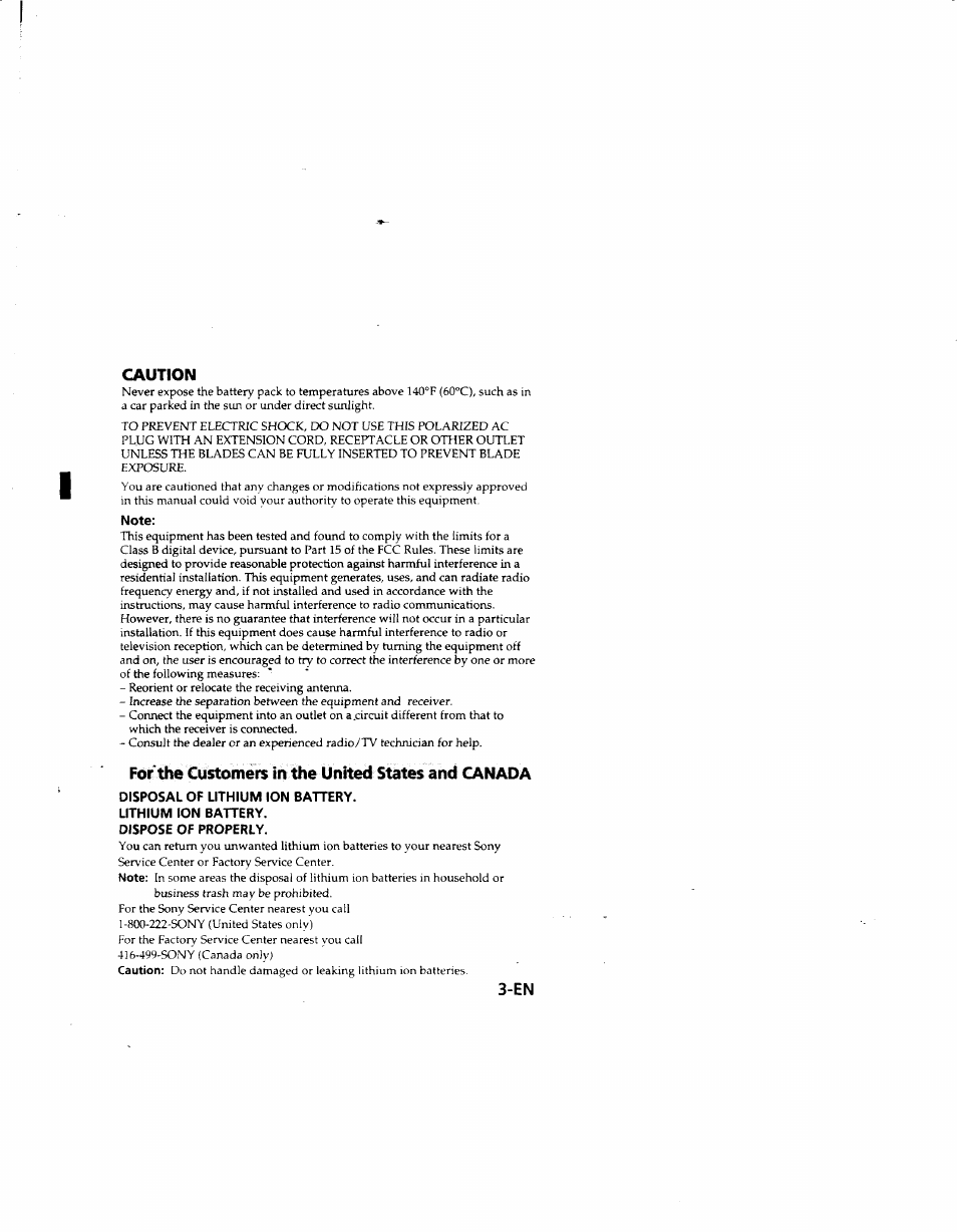 Caution, For the customers in the united states and canada | Sony MVC-FD51 User Manual | Page 3 / 133