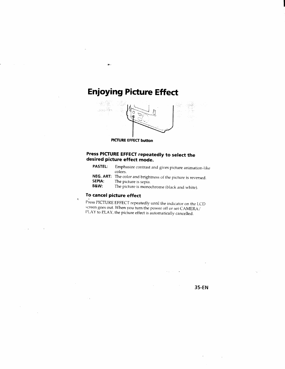 Enjoying picture effect, To cancel picture effect | Sony MVC-FD51 User Manual | Page 35 / 133