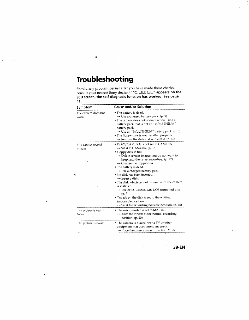 Troubleshooting | Sony MVC-FD51 User Manual | Page 39 / 133