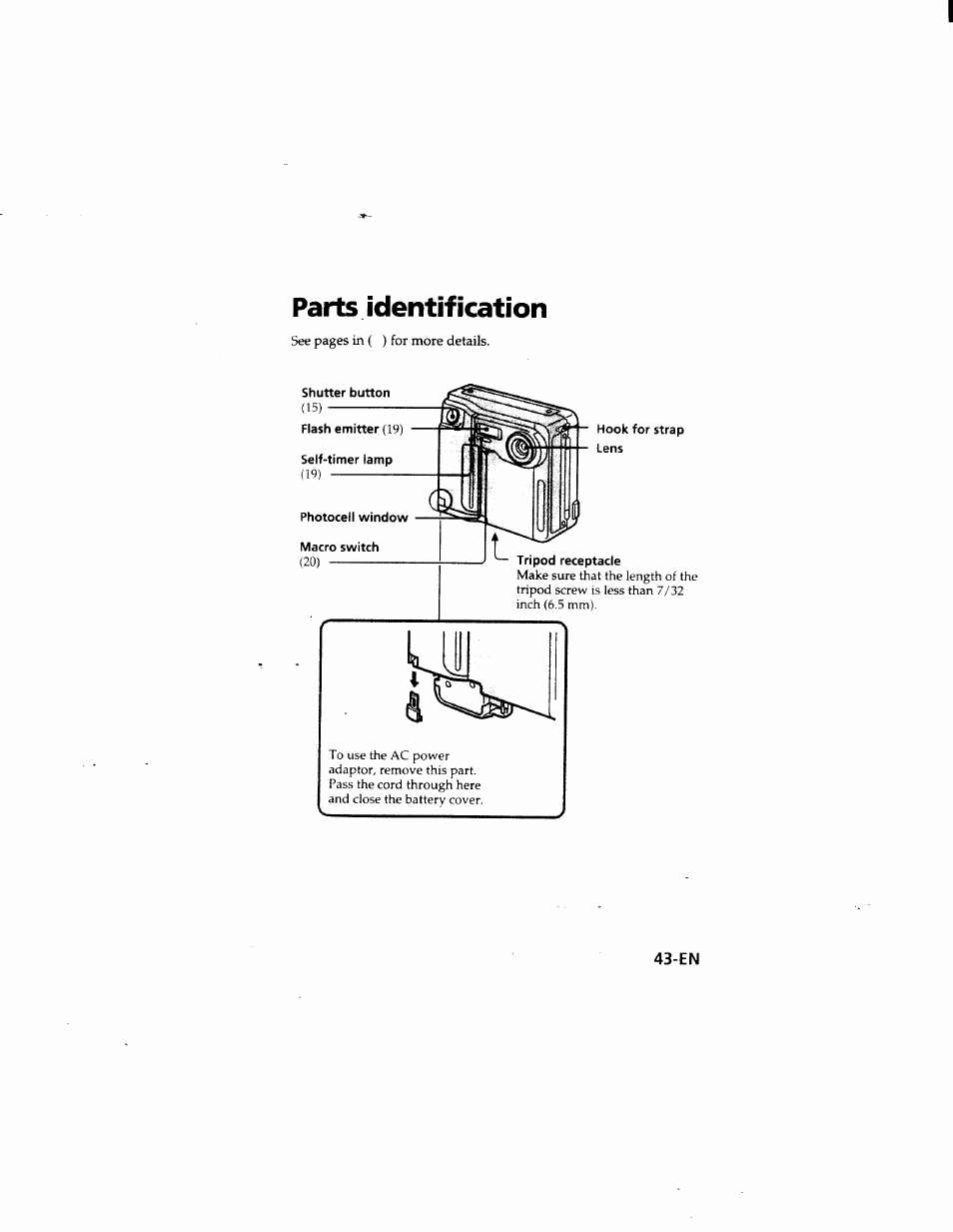 Parts identification | Sony MVC-FD51 User Manual | Page 43 / 133