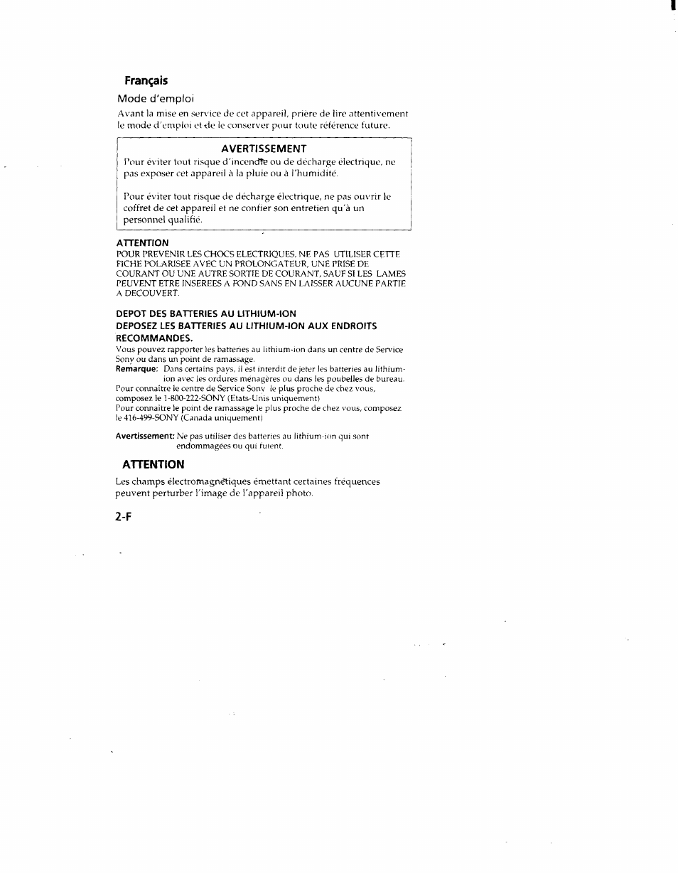 Français, Attention | Sony MVC-FD51 User Manual | Page 47 / 133