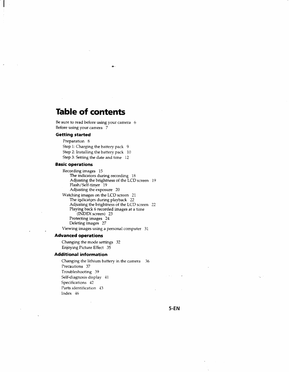 Sony MVC-FD51 User Manual | Page 5 / 133