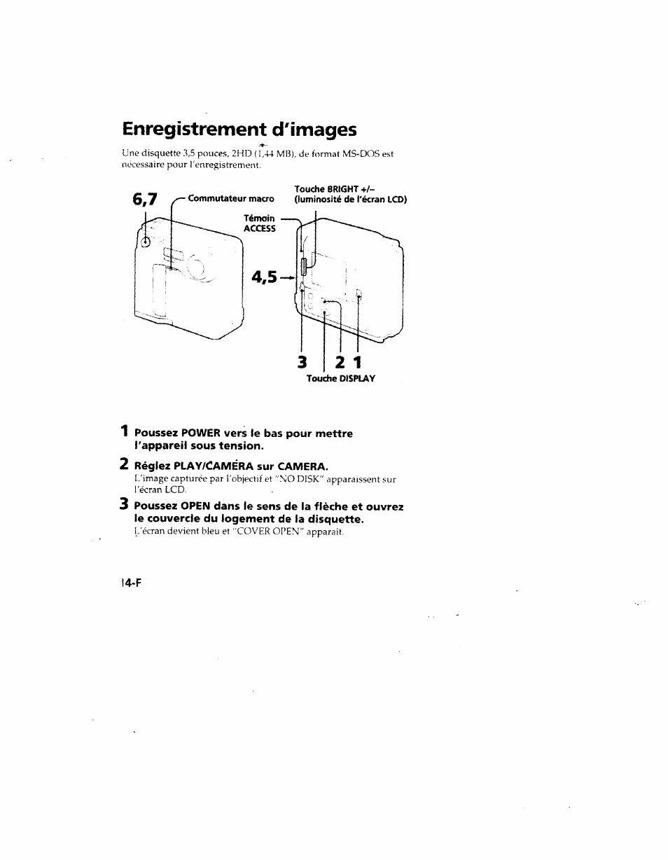 Enregistrement d'images, 2 réglez play/camêra sur camera | Sony MVC-FD51 User Manual | Page 59 / 133