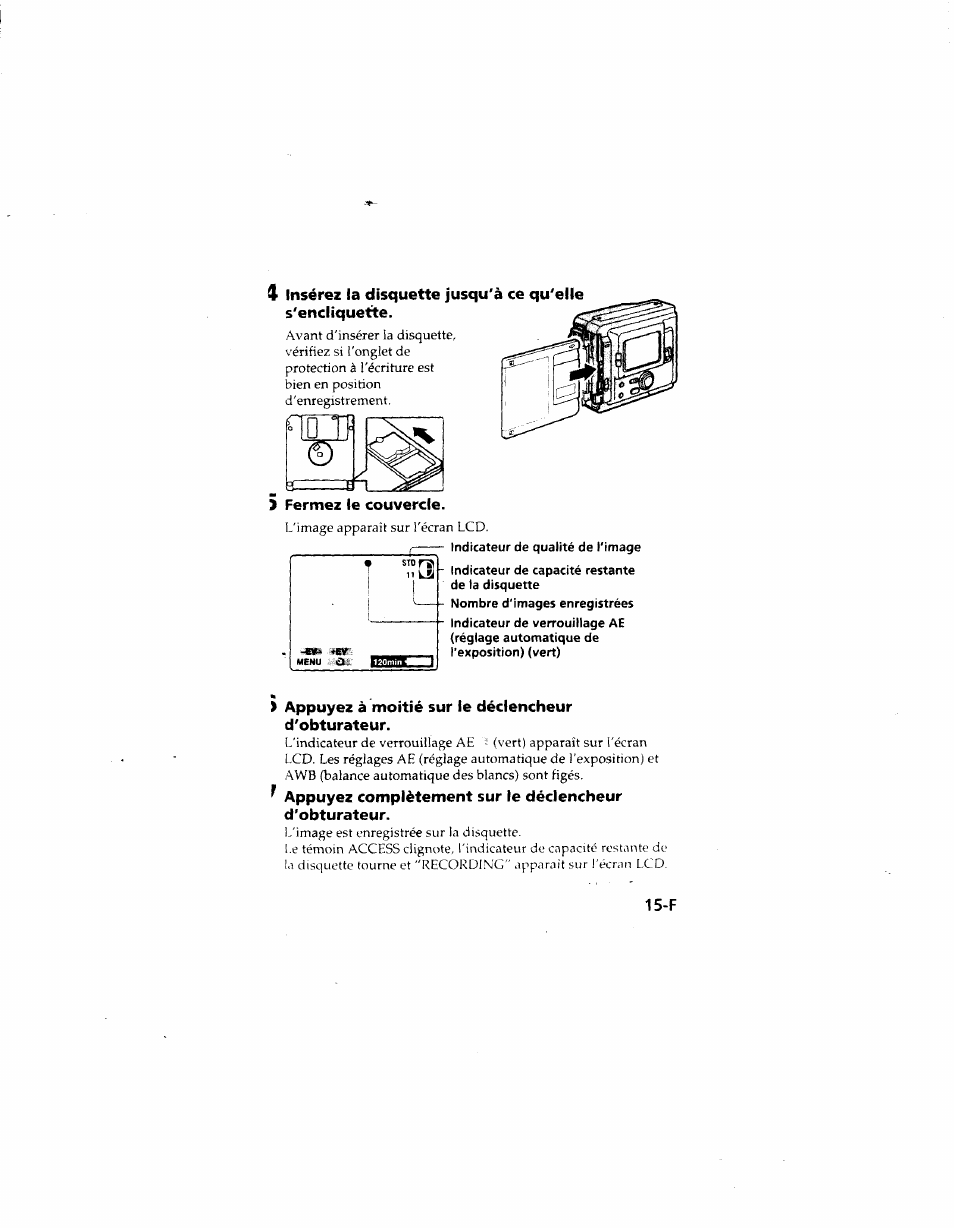 Fermez le couvercle, Appuyez à moitié sur le déclencheur d'obturateur | Sony MVC-FD51 User Manual | Page 60 / 133