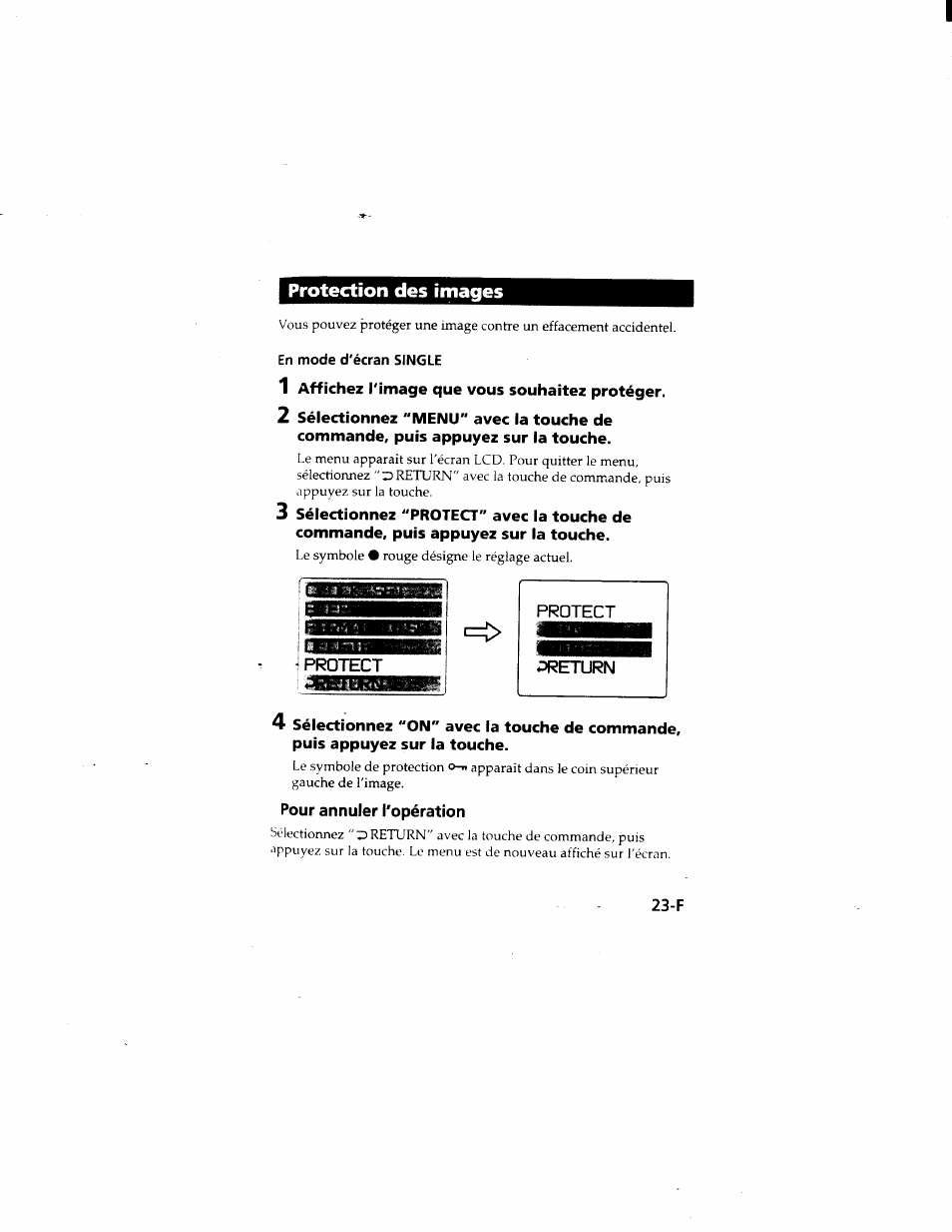 Protection des images, 1 affichez l'image que vous souhaitez protéger, Pour annuler l'opération | Bbss | Sony MVC-FD51 User Manual | Page 68 / 133