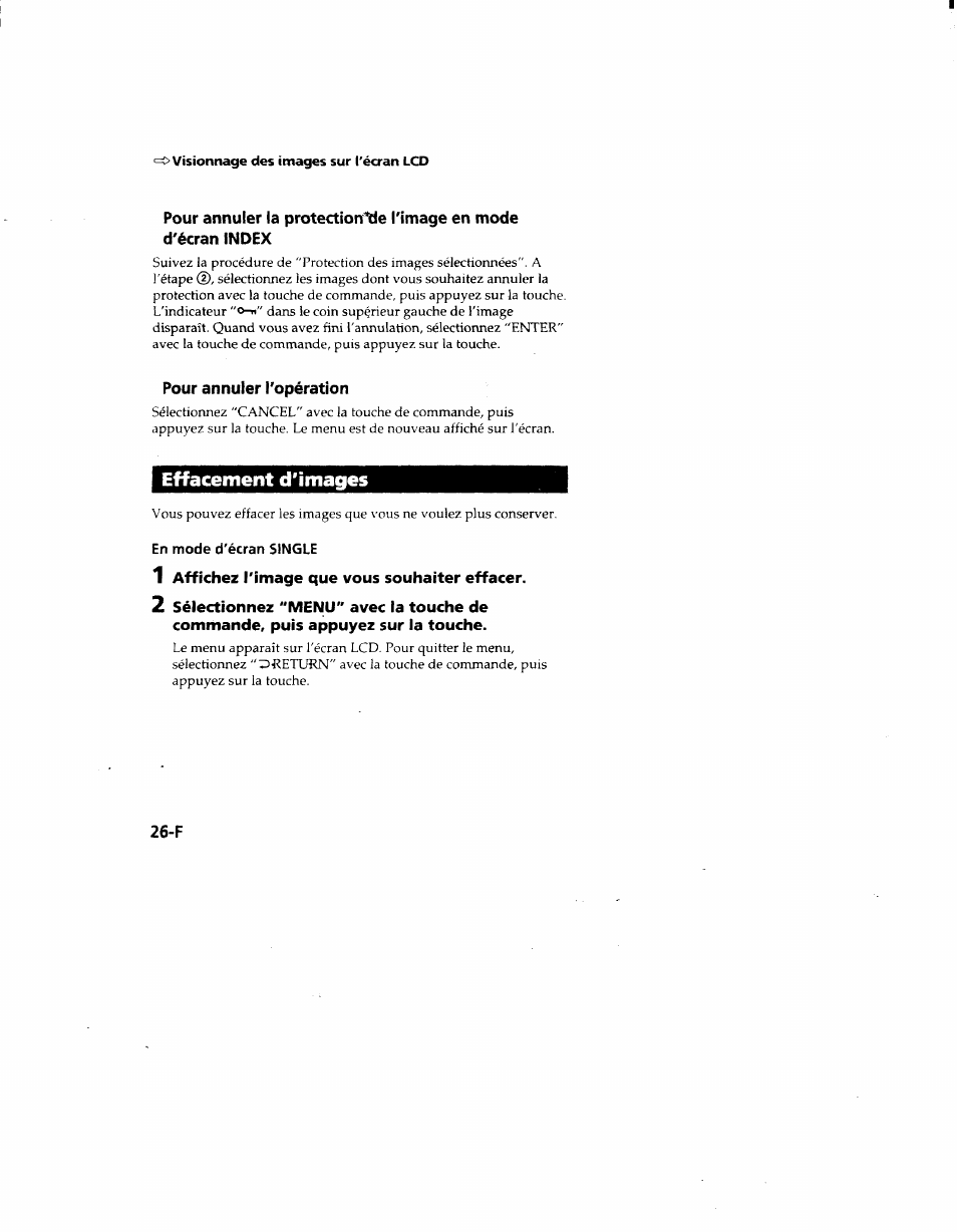 Pour annuler l'opération, Effacement d'images, 1 affichez l'image que vous souhaiter effacer | Sony MVC-FD51 User Manual | Page 71 / 133