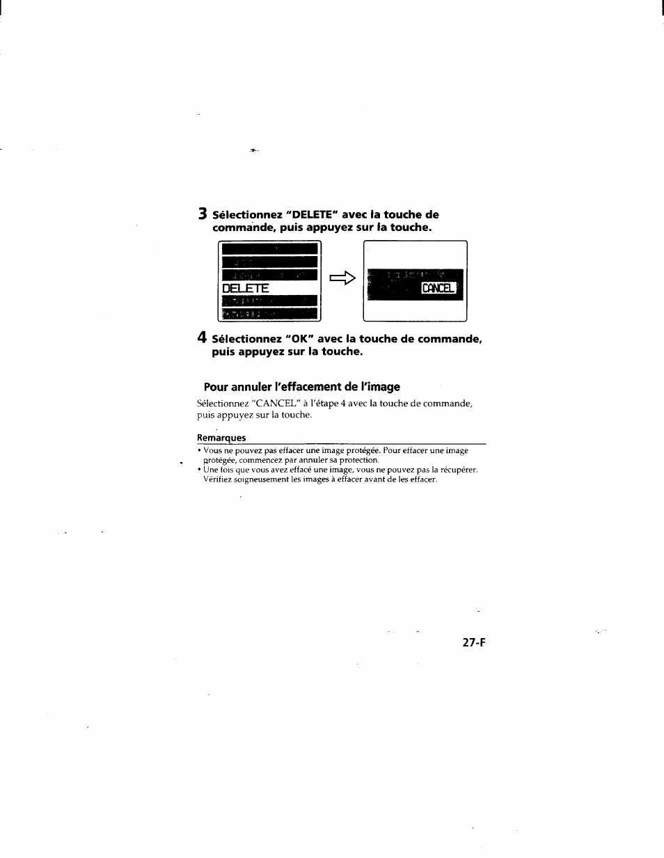 Pour annuler l'effacement de l'image, 83si | Sony MVC-FD51 User Manual | Page 72 / 133