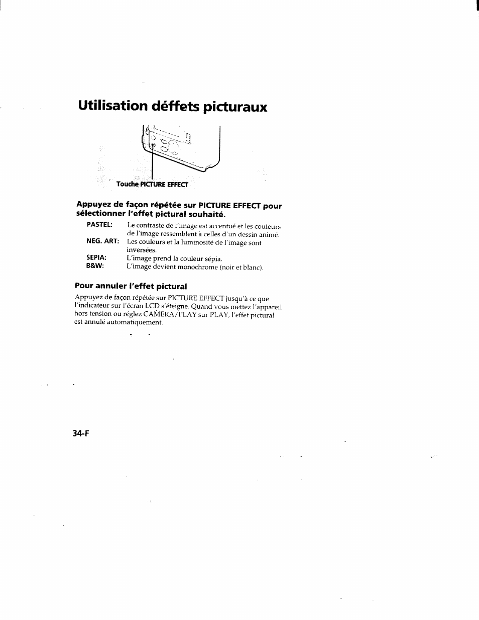 Utilisation déffets picturaux, Pour annuler l'effet pictural | Sony MVC-FD51 User Manual | Page 79 / 133