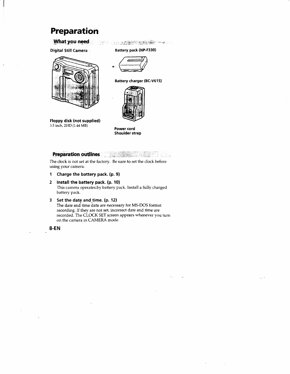 Preparation, Hat you need, Preparation pudines | Sony MVC-FD51 User Manual | Page 8 / 133