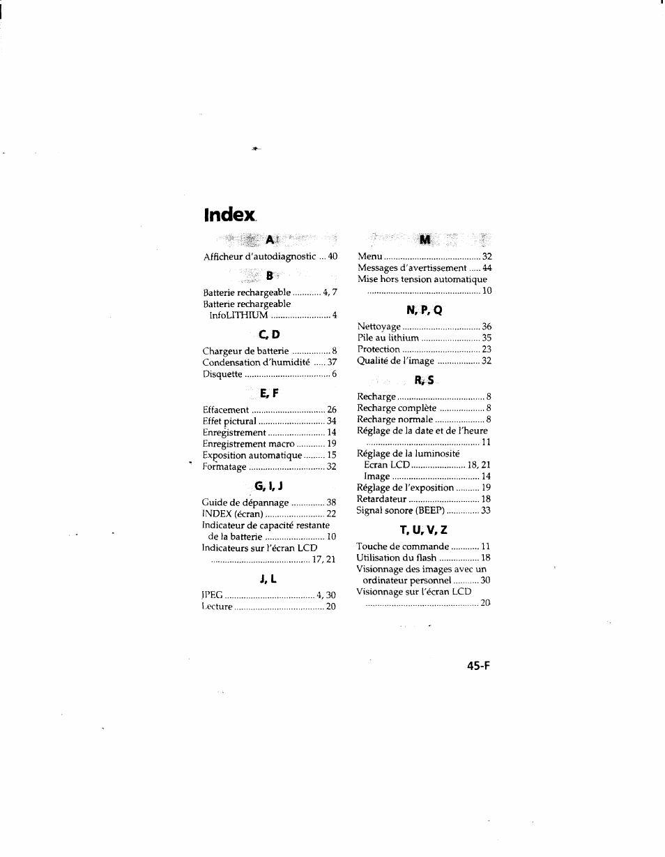 Index | Sony MVC-FD51 User Manual | Page 90 / 133