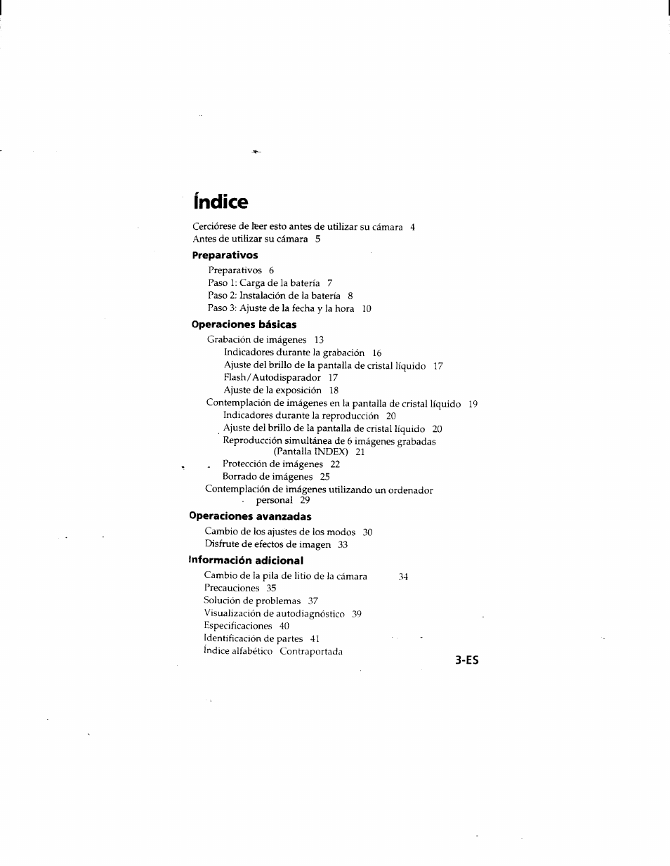 Índice, Preparativos, Operaciones básicas | Operaciones avanzadas, Información adicional | Sony MVC-FD51 User Manual | Page 92 / 133