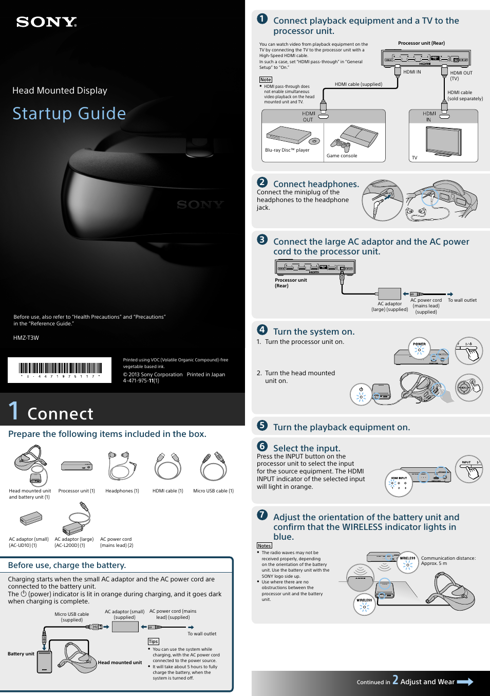 Sony HMZ-T3W User Manual | 2 pages