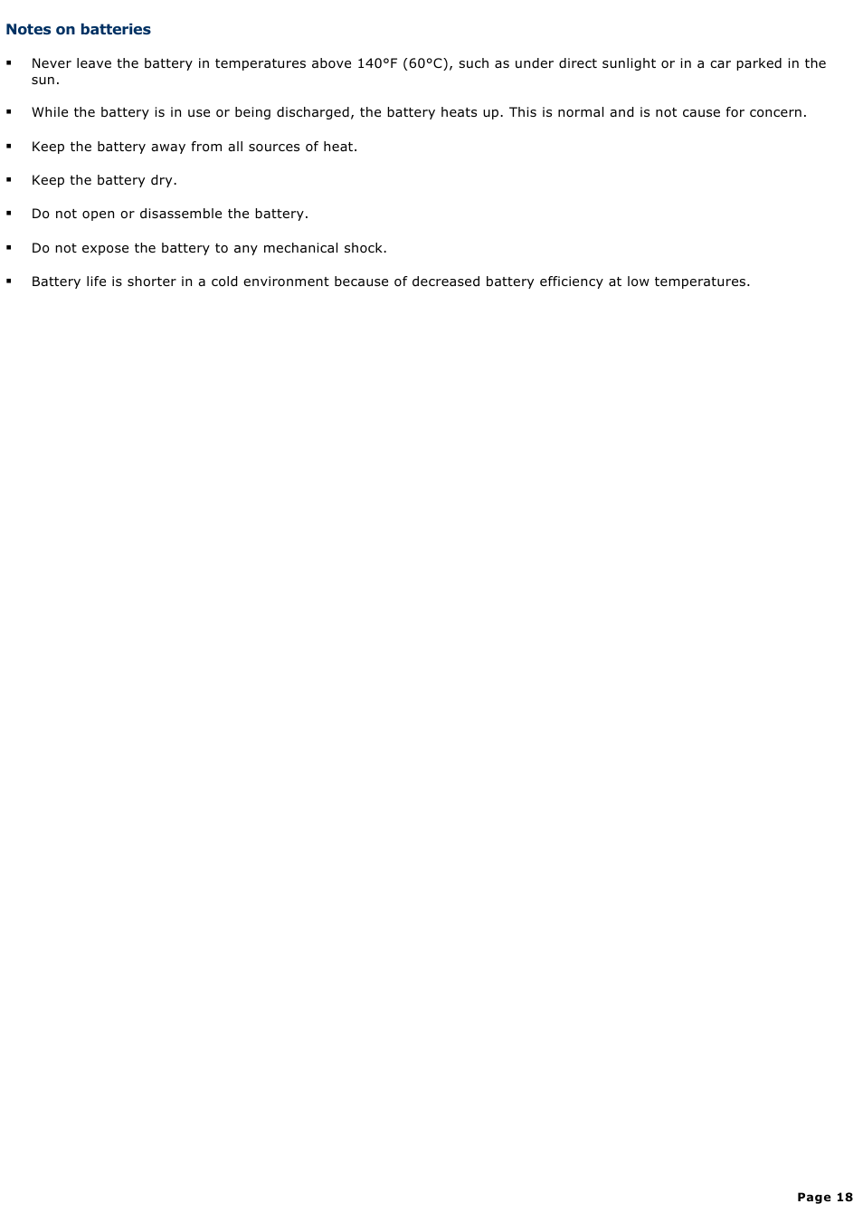 Notes on batteries | Sony PCG-Z1WAP User Manual | Page 18 / 171