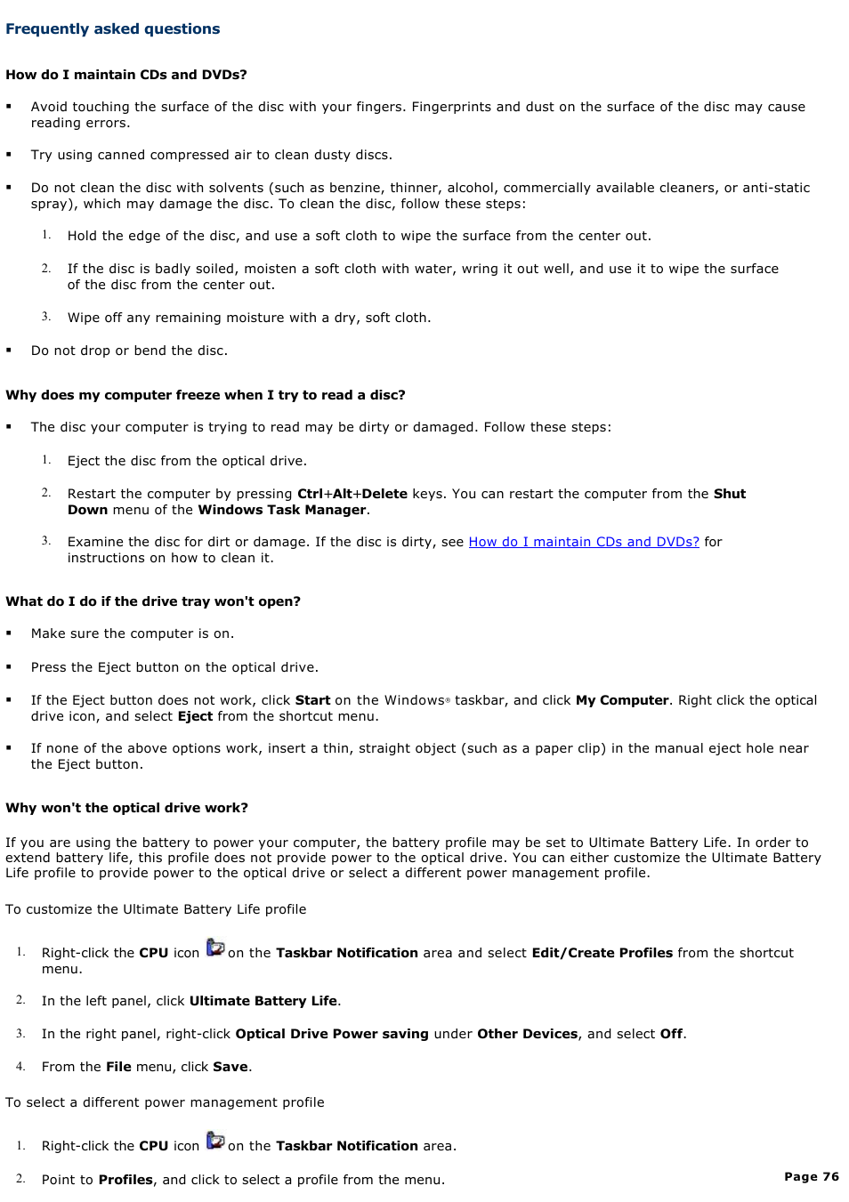 Frequently asked questions | Sony PCG-Z1WAP User Manual | Page 76 / 171