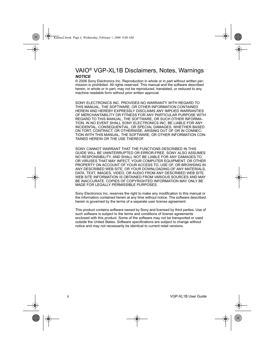 Vaio | Sony VGP-XL1B2 User Manual | Page 2 / 52