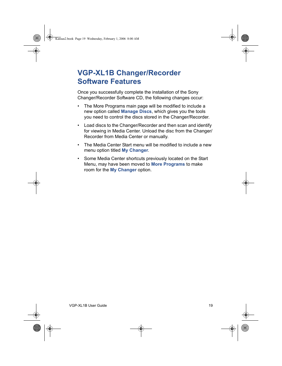 Vgp-xl1b changer/recorder software features | Sony VGP-XL1B2 User Manual | Page 25 / 52