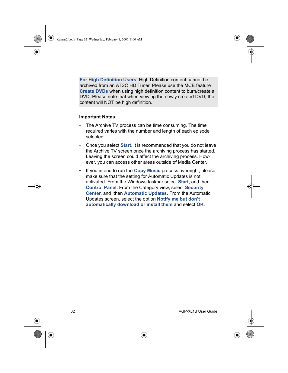 Important notes | Sony VGP-XL1B2 User Manual | Page 38 / 52