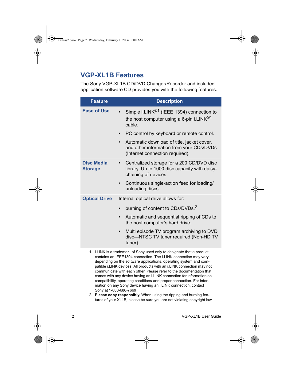 Vgp-xl1b features | Sony VGP-XL1B2 User Manual | Page 8 / 52