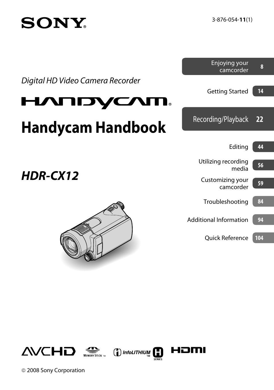 Sony HDR-CX12 User Manual | 116 pages