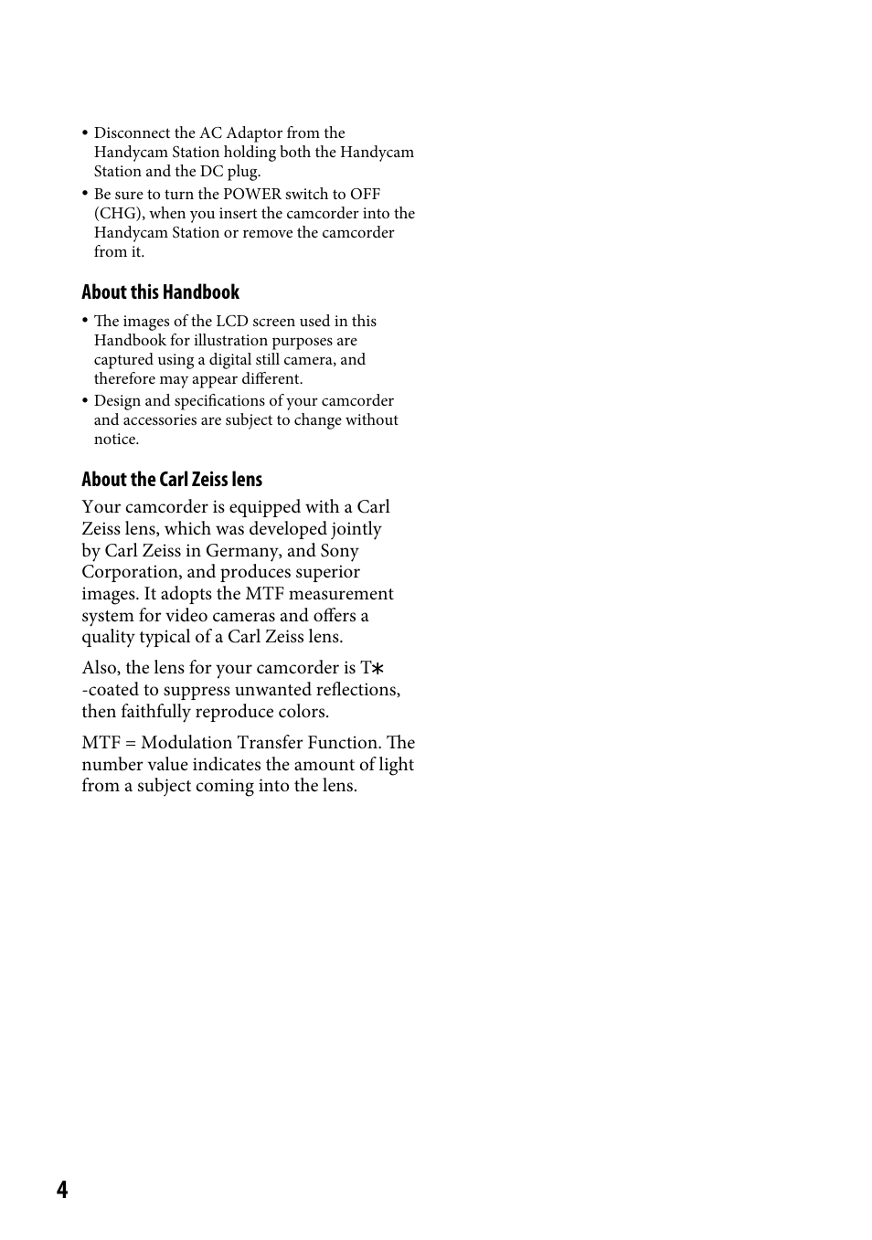 About this handbook, About the carl zeiss lens | Sony HDR-CX12 User Manual | Page 4 / 116