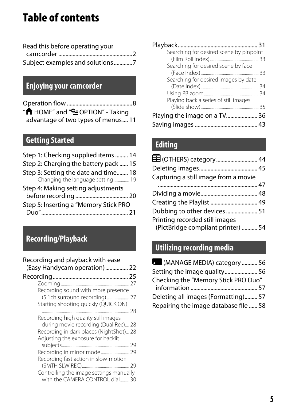 Sony HDR-CX12 User Manual | Page 5 / 116
