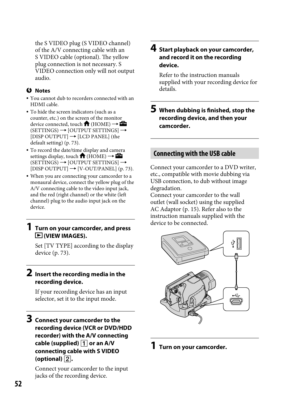 Connecting with the usb cable | Sony HDR-CX12 User Manual | Page 52 / 116