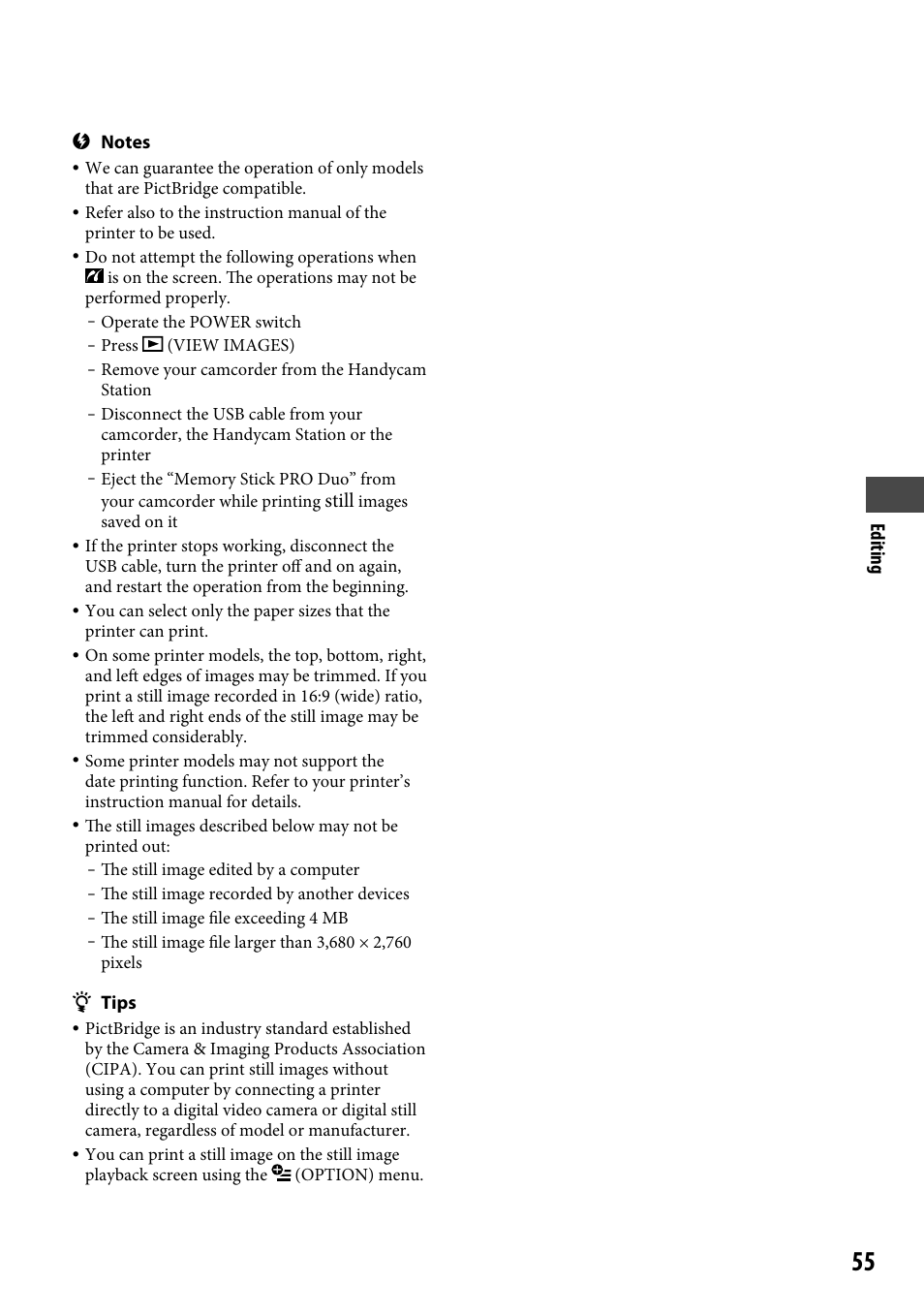 Editing, Still | Sony HDR-CX12 User Manual | Page 55 / 116