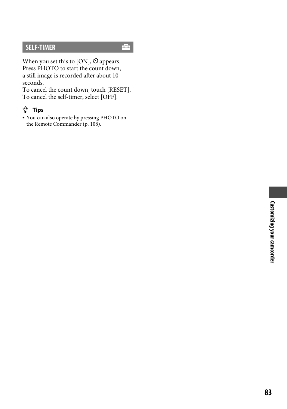 Self-timer | Sony HDR-CX12 User Manual | Page 83 / 116