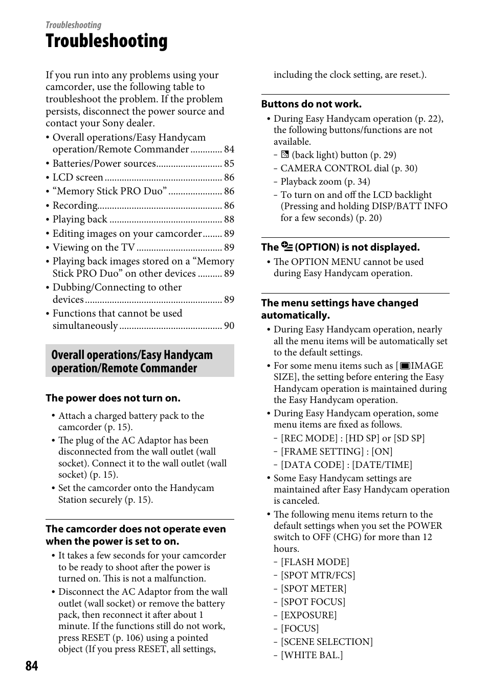 Troubleshooting, 84). if you set | Sony HDR-CX12 User Manual | Page 84 / 116