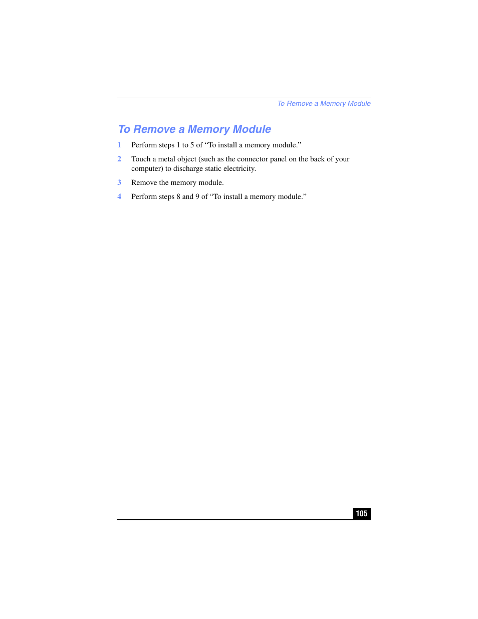 To remove a memory module | Sony PCG-R505TL User Manual | Page 105 / 146