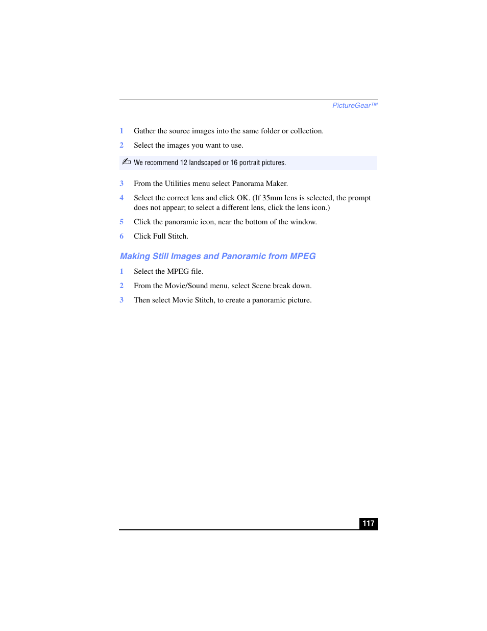 Making still images and panoramic from mpeg | Sony PCG-R505TL User Manual | Page 117 / 146