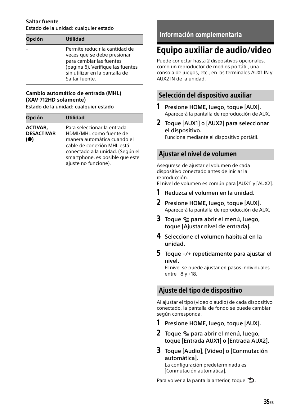 Información complementaria, Equipo auxiliar de audio/video | Sony XAV-602BT User Manual | Page 137 / 164